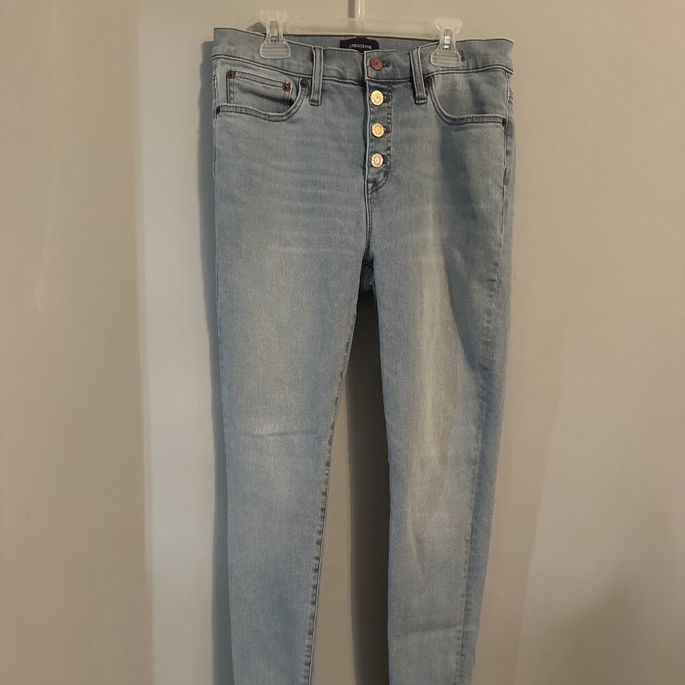 J. Crew 9” High Rise Toothpick Denim Jeans in faded inlet wash Sz 29